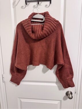Cropped Cowl Neck Sweater in Rust
